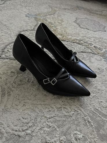 обувь для работы женская: Туфли-лодочки женские, черные - Материал: гладкая экокожа (визуально — 2