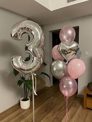 гелиевые шарики: Наборы воздушных шаров в розово‑серебристой гамме для оформления — 3