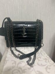 портфель для документов: Сумка через плечо в стиле YSL, черная, под крокодила - Материал — 1