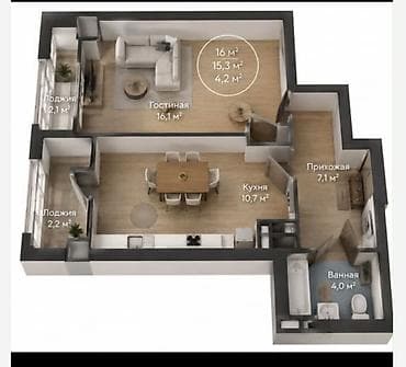 700: 1 комната, 44 м², Шлагбаум Элитка, 4 этаж, ПСО (под самоотделку) — 2