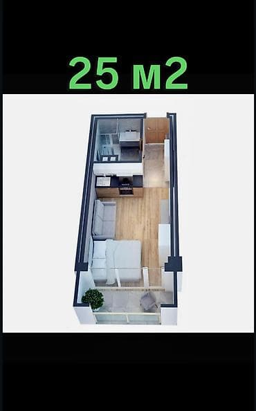 квартира а: 1 комната, 25 м², Индивидуалка, 3 этаж, Готовая ПСО (под самоотделку) — 3