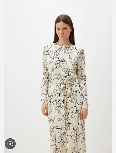 Платье на поясе с принтом Sabrina Scala – модель длины миди в белом