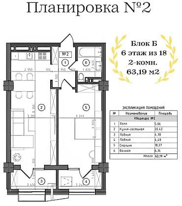 2026: 2 комнаты, 54 м², Элитка, 6 этаж, Готовая ПСО (под самоотделку) — 4