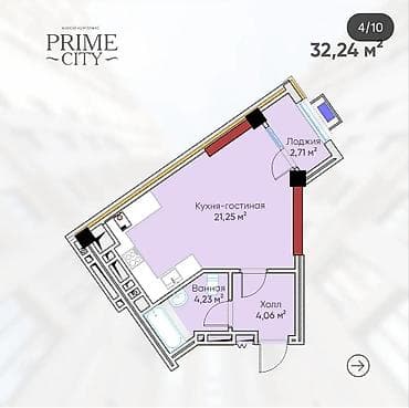 чолпон ата домик: 1 комната, 32 м², 11 мкр Элитка, 11 этаж, ПСО (под самоотделку) — 2