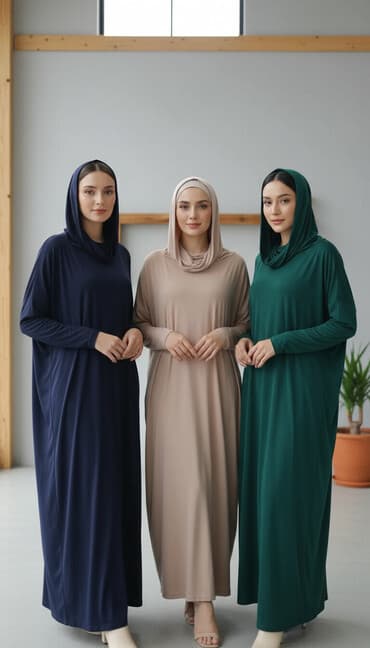 Спецодежда: Платье-абайя свободного кроя с хиджабом-капюшоном - Свободный силуэт — 1