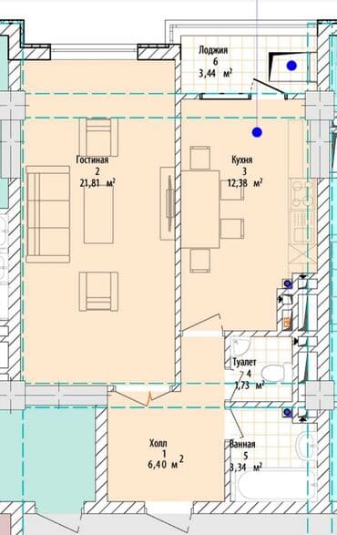 продаю комнату 5 мкр: 1 комната, 49 м², 14 этаж, ПСО (под самоотделку) — 4