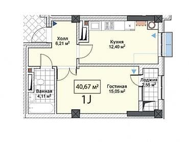 ысык куле: 1 бөлмө, 41 м², Элитка, 7 кабат, Даяр ПСО (өзү оңдоп түзөтүп бүтүү үчүн) — 2