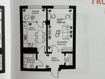 срочно срочно продаю: 1 комната, 44 м², Элитка, 8 этаж, ПСО (под самоотделку) — 7