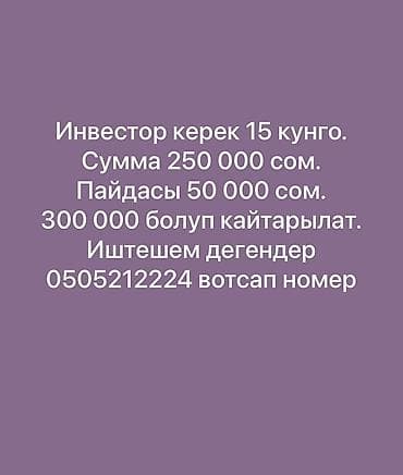 Готовые ОсОО: Инвестиционное предложение на короткий срок. - Требуется инвестор на — 1