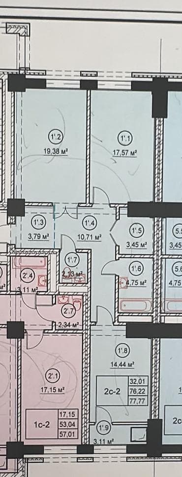 Квартиры: 2 комнаты, 78 м², 11 мкр 8 этаж, ПСО (под самоотделку) — 1