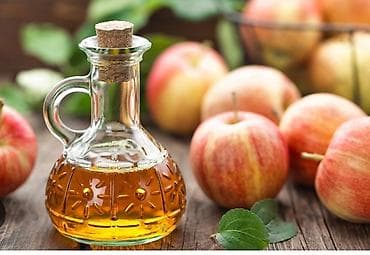 Эт азыктары: Натуральный яблочный уксус в стеклянной бутылке с пробкой. Уксус имеет — 1