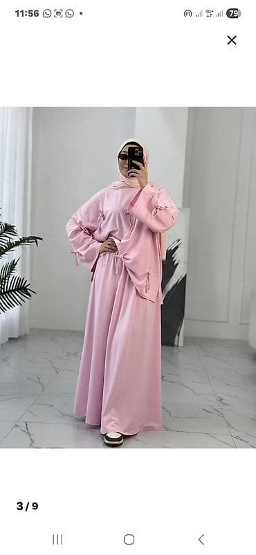 Айымдардын кийими: Женский комплект в стиле modest wear: свободный лонгслив + юбка - — 1