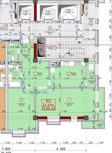дордой жм: 2 бөлмө, 79 кв. м, Жеке план, 16 кабат, ПСО (өзү оңдоп түзөтүп бүтүү үчүн) — 1