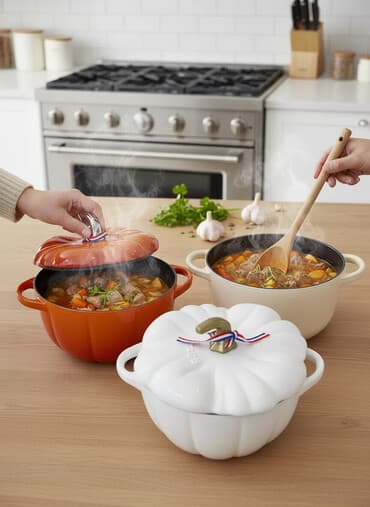 печка для топки: Тыквенная кастрюля Staub, 3,5 л – Оранжевая чугунная кастрюля с — 1