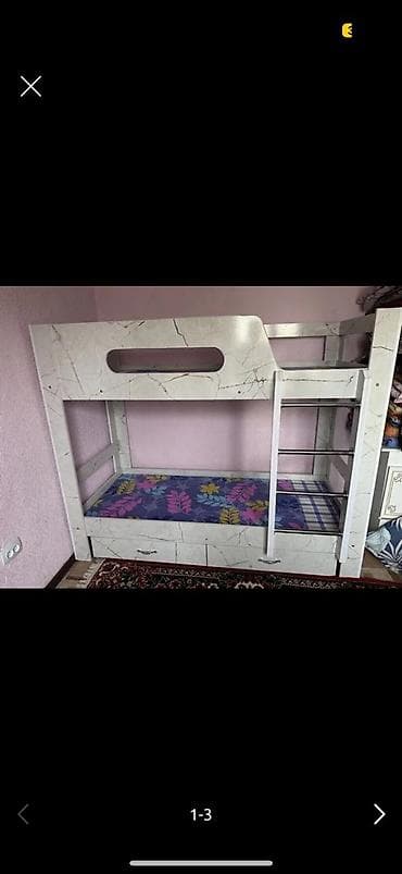 Детская мебель: Двухъярусная детская кровать, Б/у, ЛДСП, цвет - Белый — 2