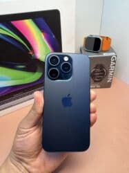 телефоы: IPhone 15 Pro, Колдонулган, 256 ГБ, Blue Titanium, Заряддоочу түзүлүш, Коргоочу айнек, Каптама, Бөлүп төлөө менен, 88 % — 1