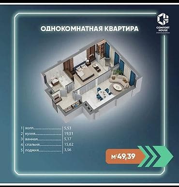 отдам дешего: 1 комната, 49 м², Элитка, 12 этаж, Готовая ПСО (под самоотделку) — 5