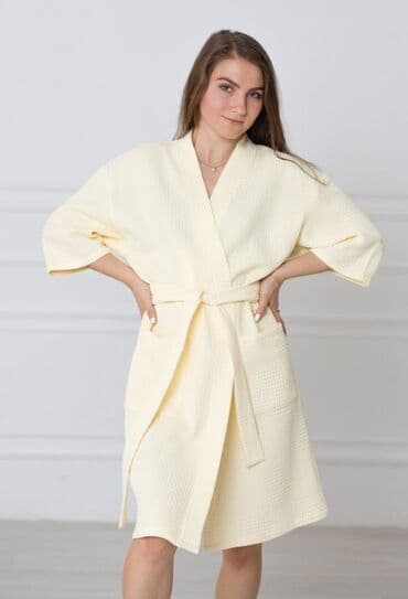 домашние халаты больших размеров: Халат, Вафли кездеме, Туркия, XS, S, L — 6