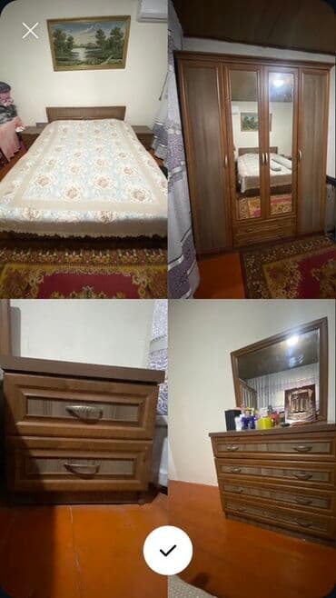 спальный гарнитур советский: Спальный гарнитур, Двуспальная кровать, цвет - Коричневый — 1