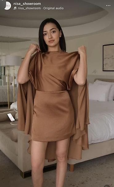 pull beer: Вечернее платье, Коктейльное, Короткая модель, Атлас, С рукавами, S — 2