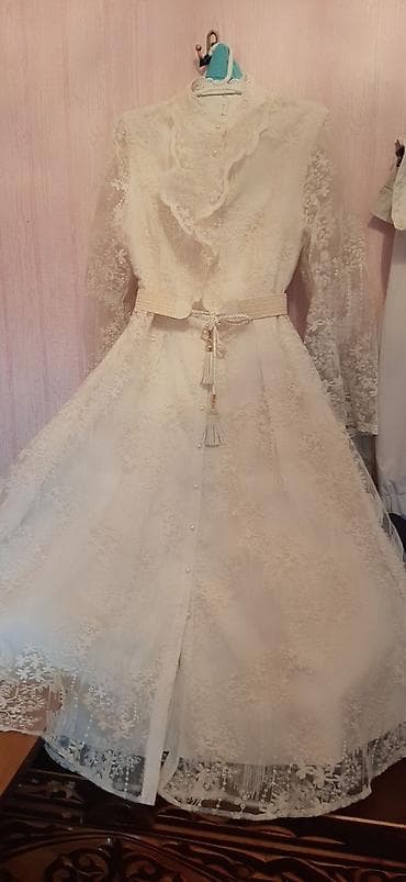 nike zoom 2k: Ажурное белое платье-миди с поясом-кисточками - Цвет — 1