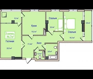 3 комнаты, 97 м², 9 этаж, Дизайнерский ремонт