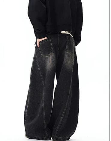 мужские барсетки: Широкие джинсы Baggy / Wide Leg – чёрный винтаж Стильные широкие — 5