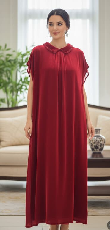 шикарные вечерние платья для полных: Бордовое бархатное платье с «французским» воротничком - Материал — 1
