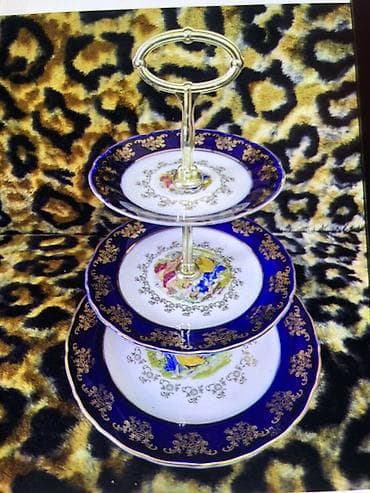 лоток золото: Трёхъярусная сервировочная этажерка 24KT Gold Collection, Japan — 1