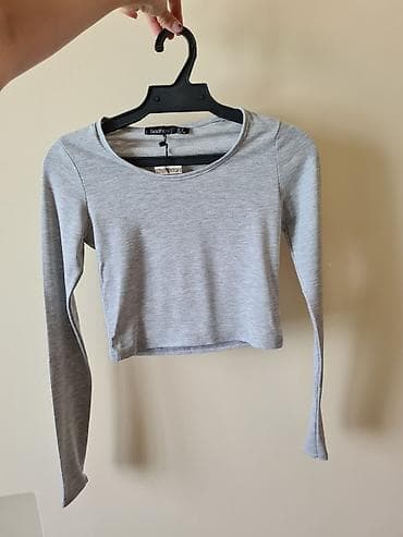 кроп топы: XS Кроп топ Boohoo. Серый кроп топ от английского онлайн магазина — 4
