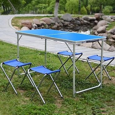 раскладные столики: Раскладной стол 120 см для пикника с 4 стульями и зонтом 180 см — 5