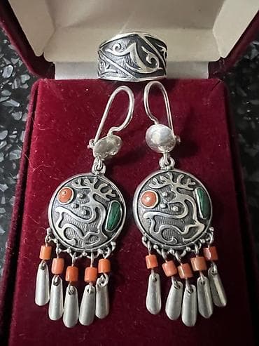 серьги булгари: Серебряный комплект украшений: серьги и массивное Кольцо 18,5 — 1