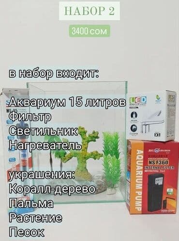 аквариумная рыбка: Аквариум новый с комплектом оборудования и украшения, объём 15 литров — 2