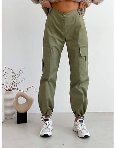 клеточные штаны: Женские брюки-карго, цвет хаки. - Свободный крой со слегка зауженной — 5