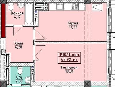 Квартиры: 1 комната, 45 м², Элитка, 13 этаж, Готовая ПСО (под самоотделку) — 3