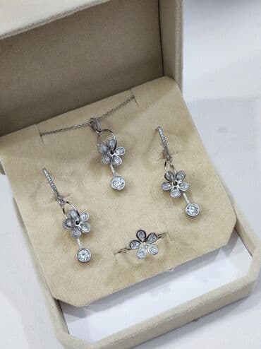 свадебные платья от производителя: Серебряный Набор + Цепочка "Цветочки" Серебро 925 Дизайн Италия — 4