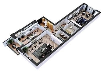 Недвижимость: 2 комнаты, 74 м², Кок-Жар ж/м Элитка, 3 этаж, ПСО (под самоотделку) — 3