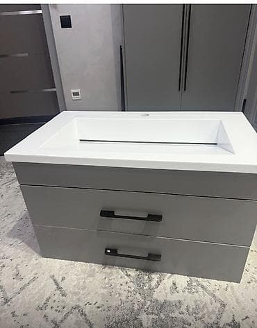 Телевизорга тумба жана таянычтар: Ванна үчүн тумба, Колдонулган, Раковина менен, Башка материал, түсү - Боз — 1