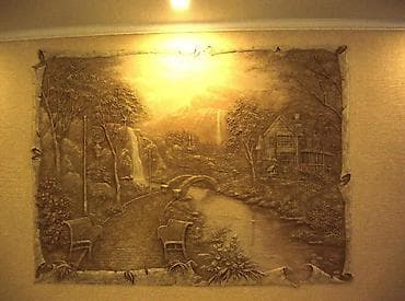 баня викинг: Настенный барельеф «Лесная река и волки». Любой сложности - Авторская — 3