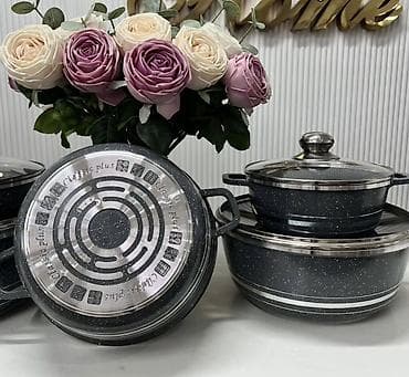 Кухонные принадлежности: Набор кастрюль Classic Plus с мраморным антипригарным покрытием - — 1