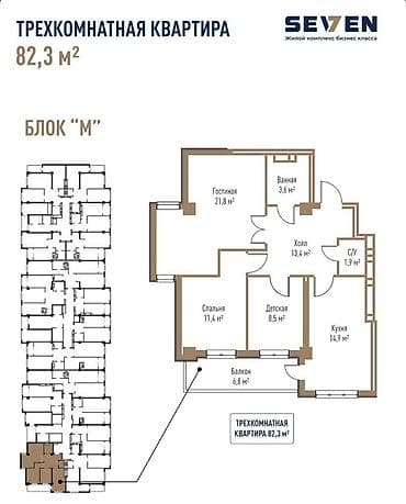 3 комнаты, 82 м² — 1