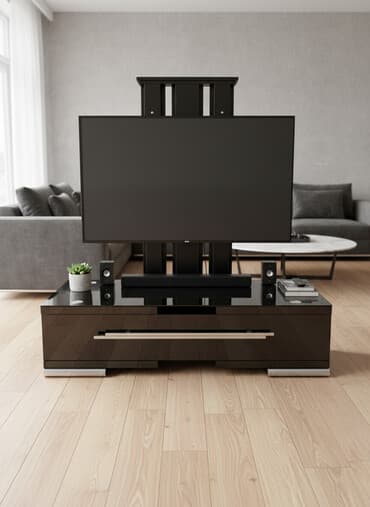 письменный стол с полками сверху: ТВ-тумба с креплением-панелью и стеклянной столешницей Б/У - Цвет — 1