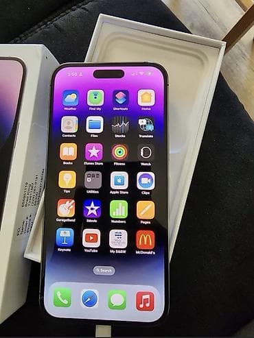 so dimm: IPhone 14 Pro, Б/у, 128 ГБ, Deep Purple, Коробка, 84 % — 3