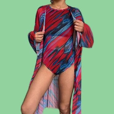 купальники оптом: Слитный купальник, С накидкой, Made in KG, цвет - Красный, S, M, L — 4