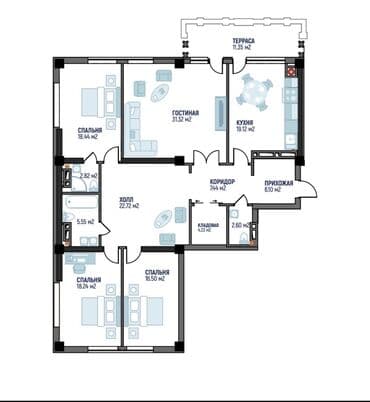 алтын ордодон квартира керек: 4 бөлмө, 194 м², Элитка, 5 кабат, ПСО (өзү оңдоп түзөтүп бүтүү үчүн) — 3