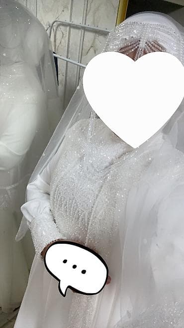 платье женское вечернее: Свадебное платье, One size, Мусульманское, Атлас, Прямое, Пайетки, Новый — 3