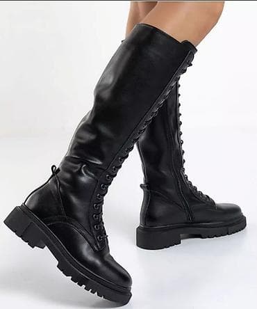 мото джинсы: Женские высокие ботинки - Цвет: черный - Модель: высокие шнурованные — 3