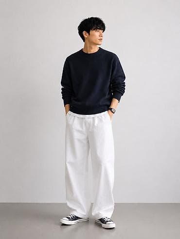Личные вещи: 2 TUCK COTTON BALLOON BANDING PANTS Минималистичные брюки с двумя — 8