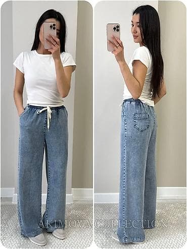 baggy штаны: Широкие женские брюки с эластичным поясом и шнурком - Свободный — 1