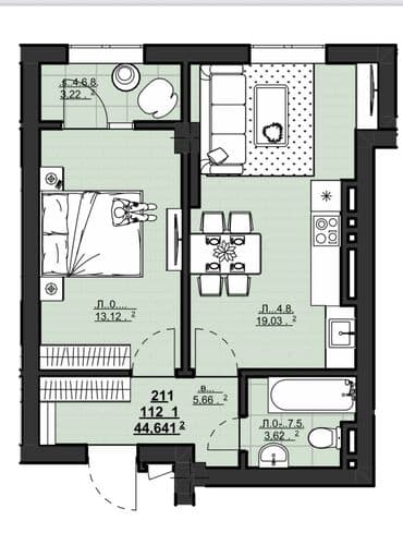 квартира в районе кызыл аскер: 1 комната, 47 м², Элитка, 8 этаж, ПСО (под самоотделку) — 6
